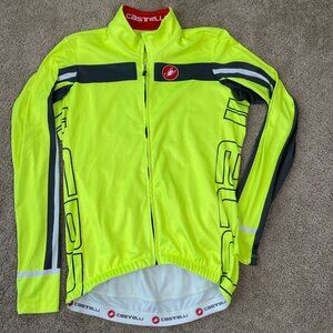Castelli Cycling Jersey Mens M Yellow Long Sleeve Lobster Spell Out Reflective